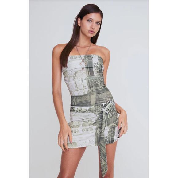 Miaou Dress Medium Alisha Mini Emblem Print Green Belted Chic Retro Y2K 90s